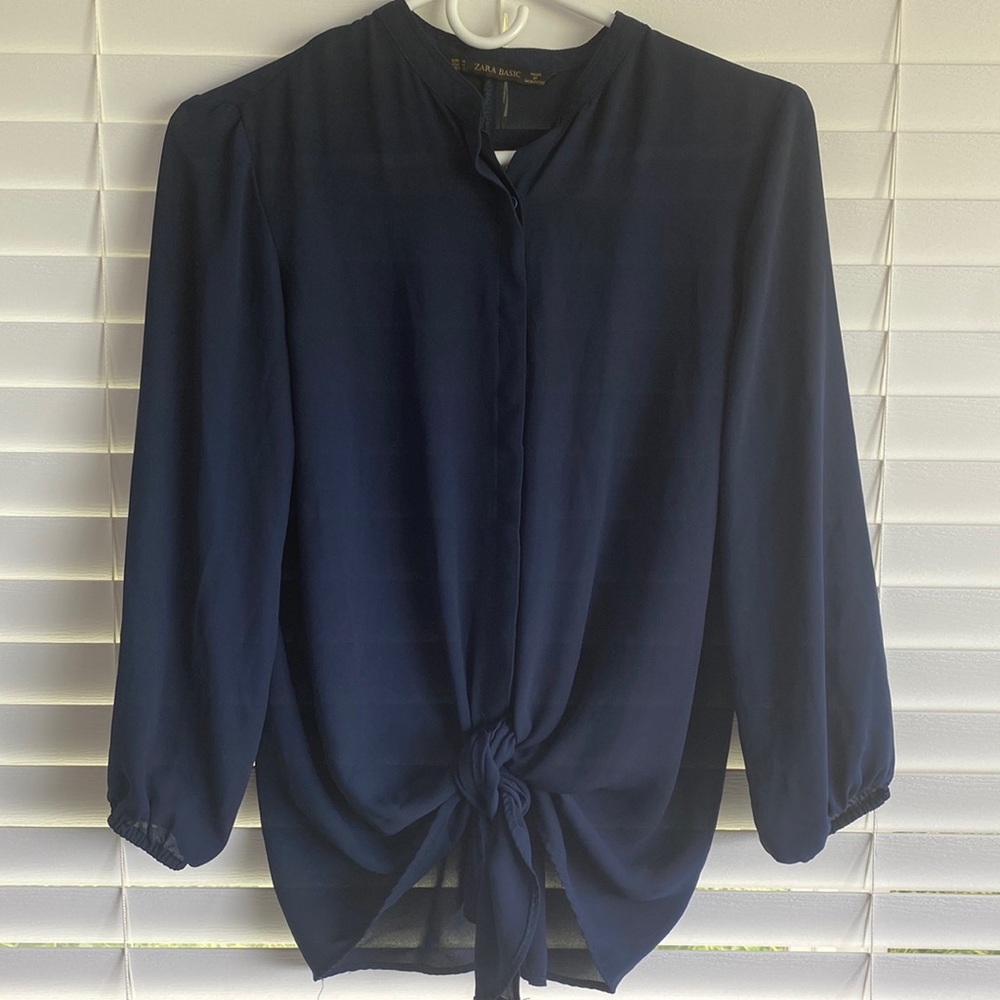 Zara button up blouse with tie knot